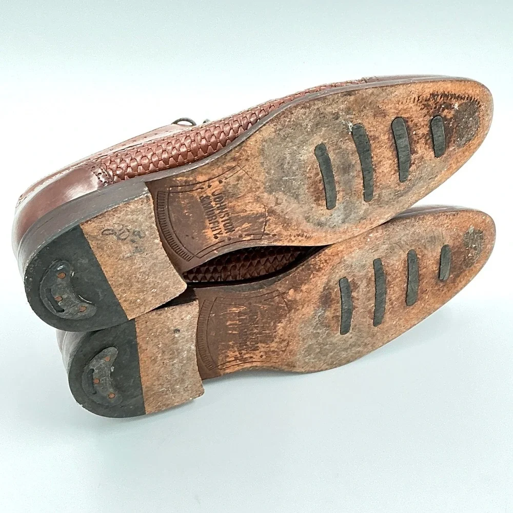 Johnston & Murphy Mens Size 9.5 Brown Woven Leather Cap Toe Oxford Brogue Shoes